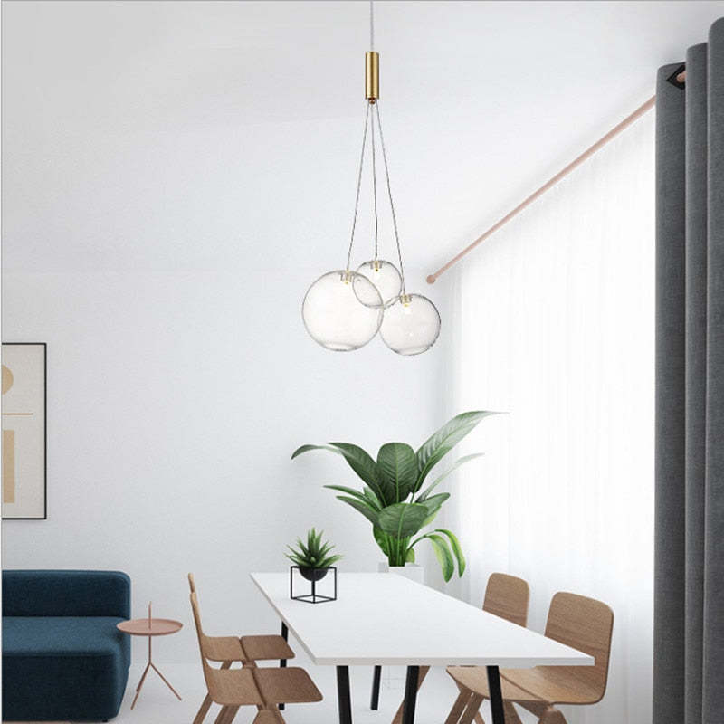 Valentina Glass Globe Bubble Pendant Light LED, 3/5/9/15 Heads