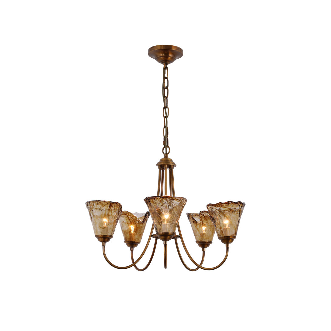 Ilsilis Vintage Industrial Amber Brass Chandelier - Letslighting