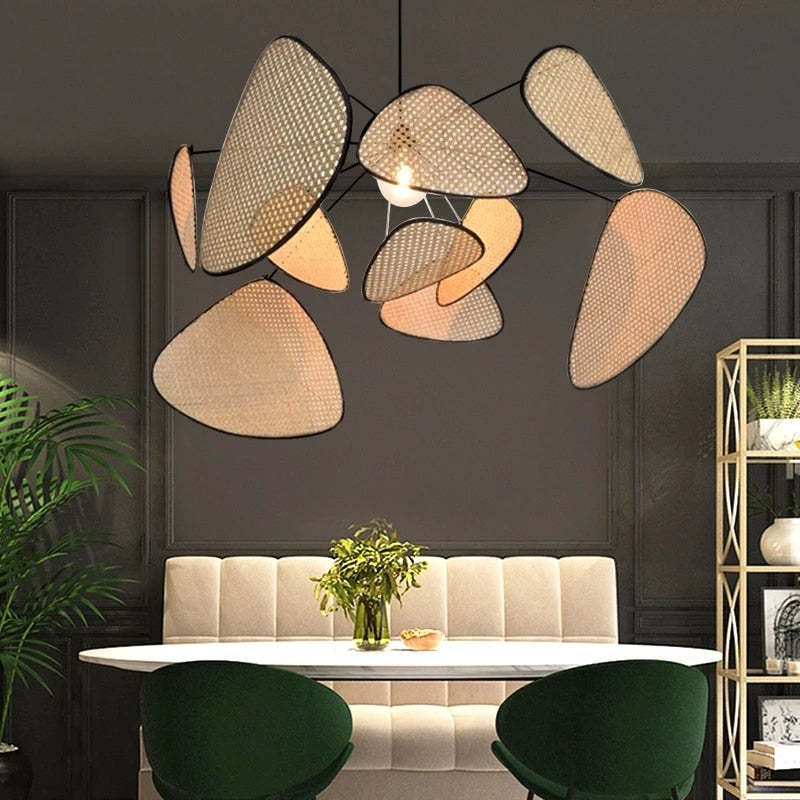 Ritta Pendant Light Leaf Grid, Rattan/Metal, Bedroom - Letslighting