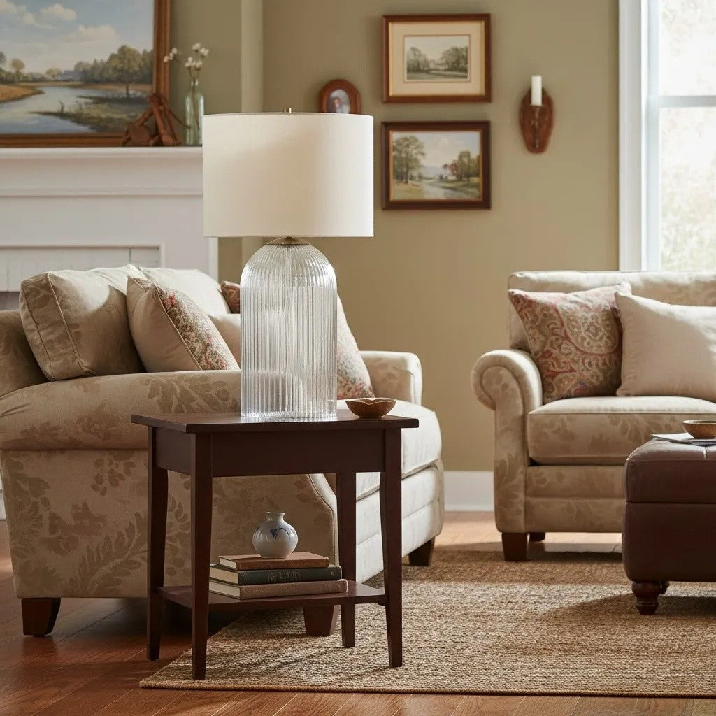 Haze  Glass Table Lamp with Linen   for  Living Rooms