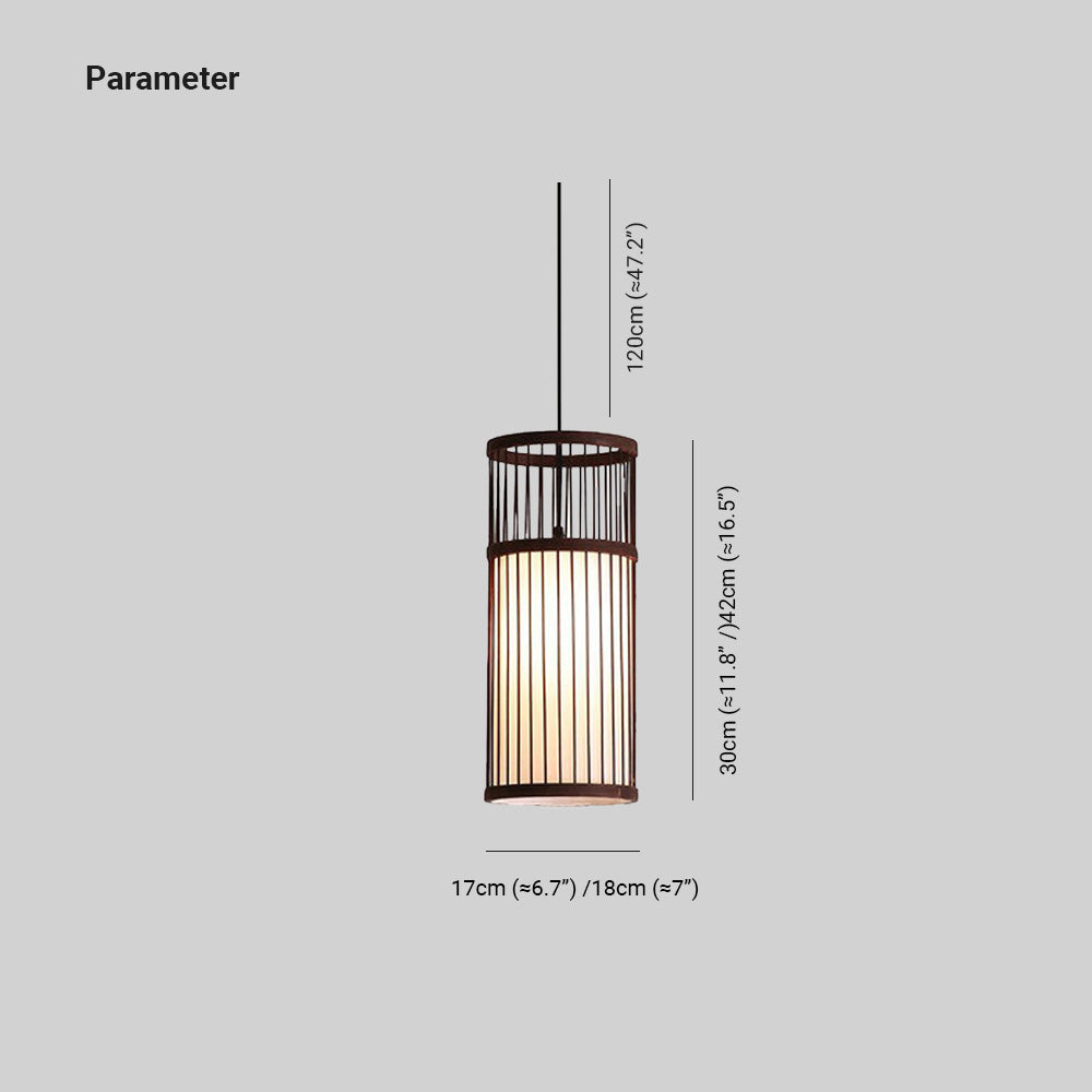 Muto Weave Cylinder Pendant Light, Coffee/Wood, /Bamboo - Letslighting