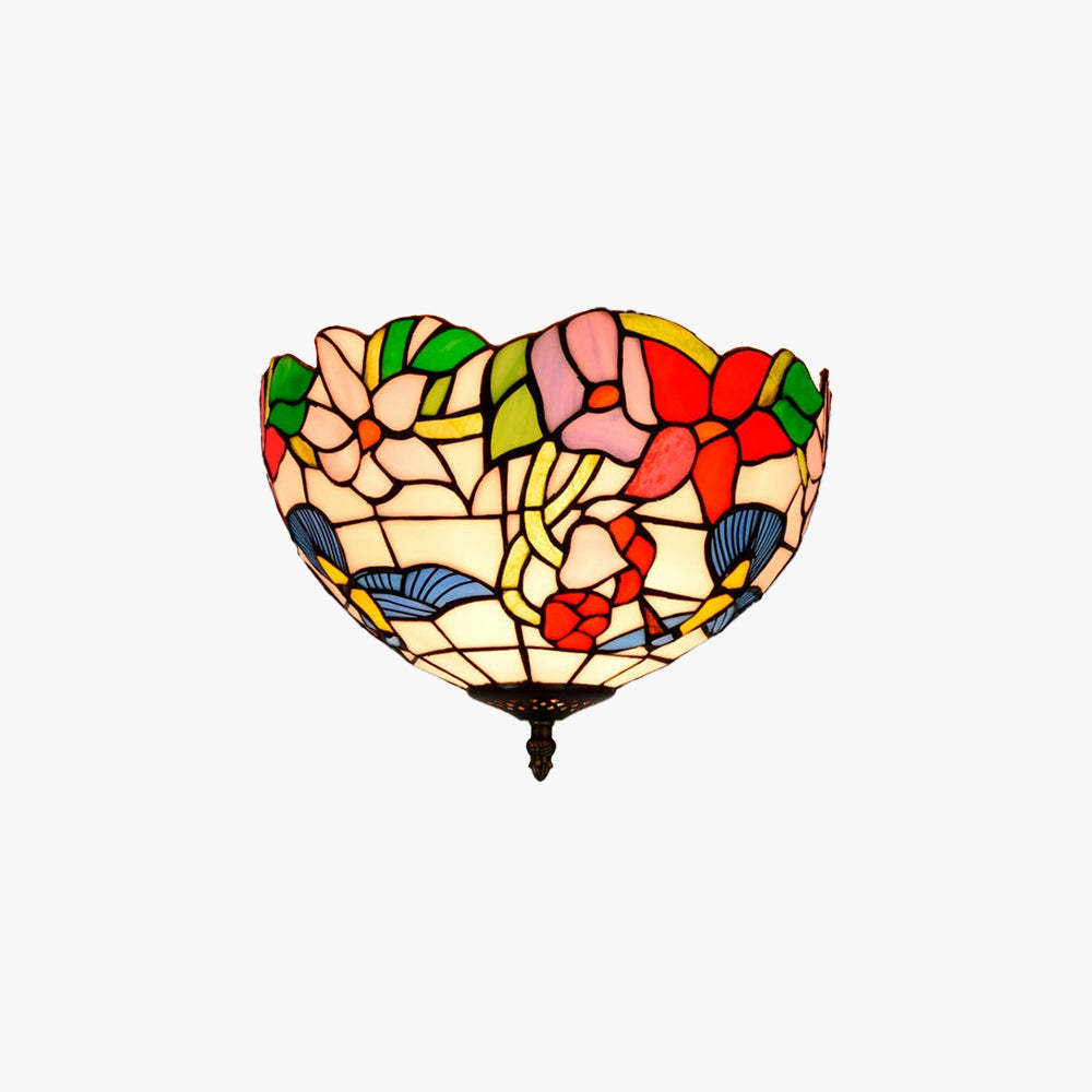 Tiffany Rustic Flush Mount Ceiling Light Glass Living Room - Letslighting