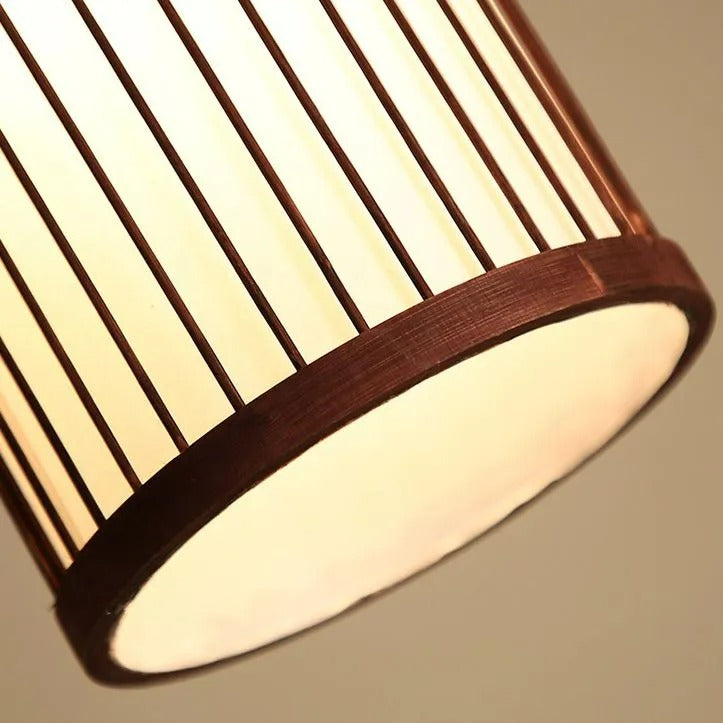 Muto Weave Cylinder Pendant Light, Coffee/Wood, /Bamboo - Letslighting
