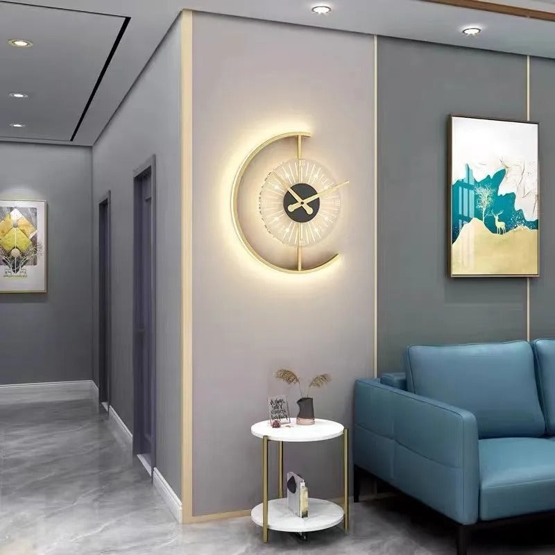 Arisha Modern Clock LED Indoor Wall Lamp Metal Wood Living Room Bedroom Dining Room