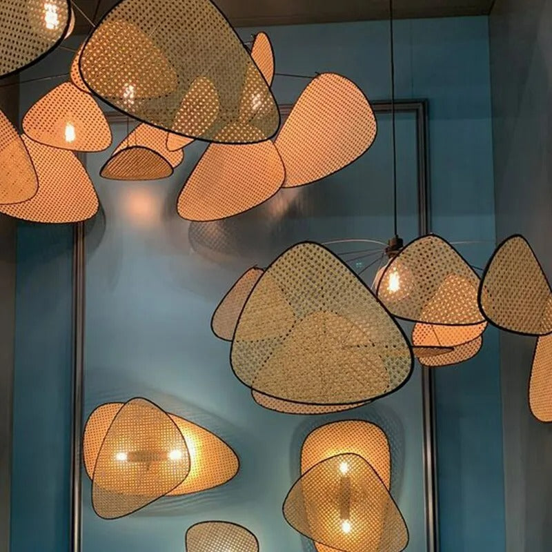Ritta Pendant Light Leaf Grid, Rattan/, Bedroom - Letslighting