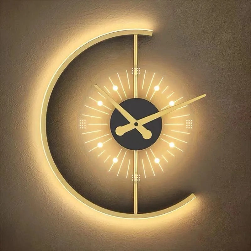 Arisha Modern Clock LED Indoor Wall Lamp Metal Wood Living Room Bedroom Dining Room