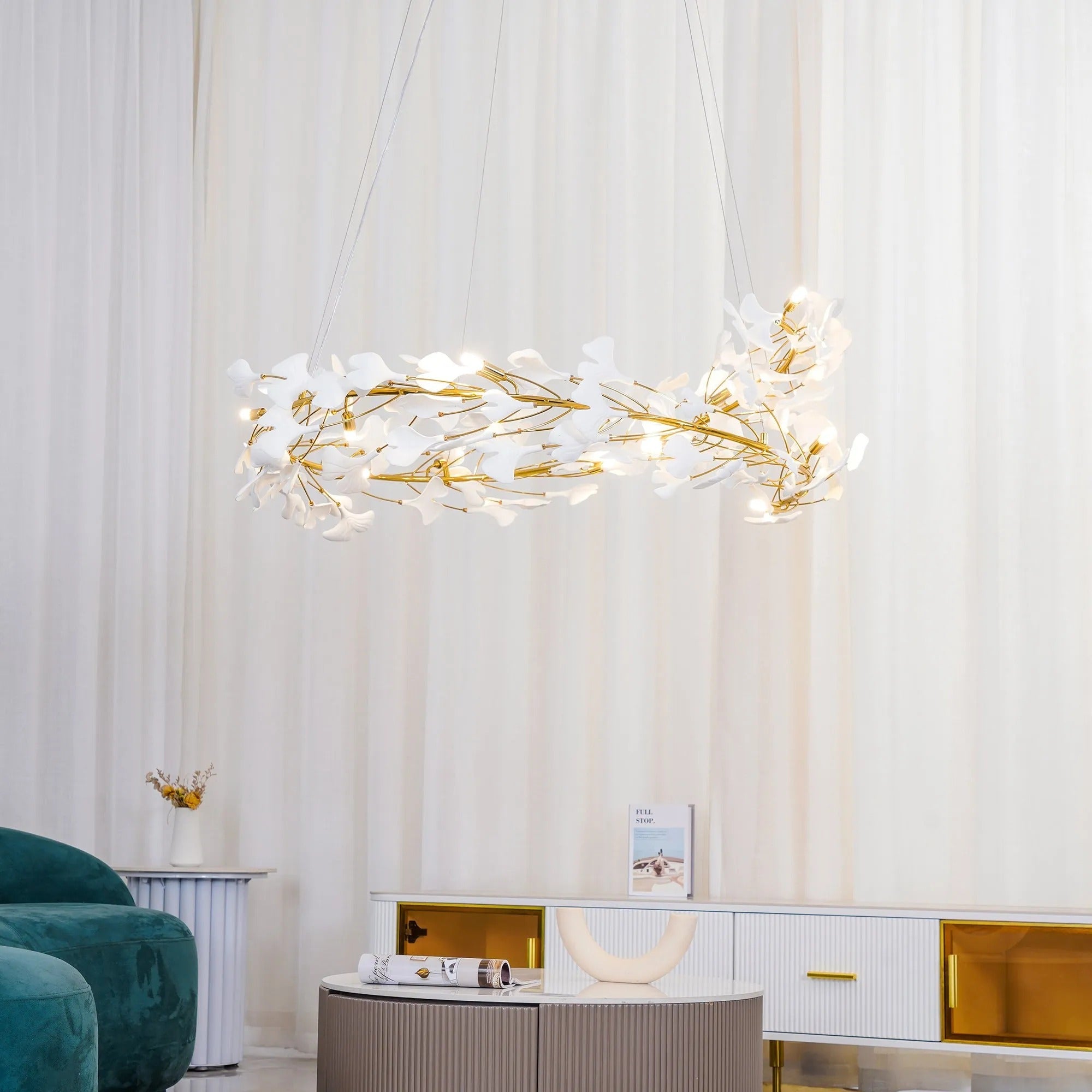 Olivia GinkLuxe Modern Golden LED Chandelier, & Ceramic - Letslighting