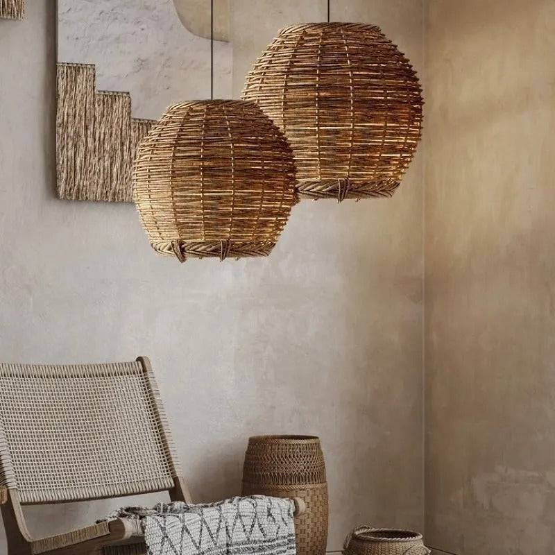 Ritta Retro LED Pendant Light Wood Rattan Living Room Restaurant - Letslighting