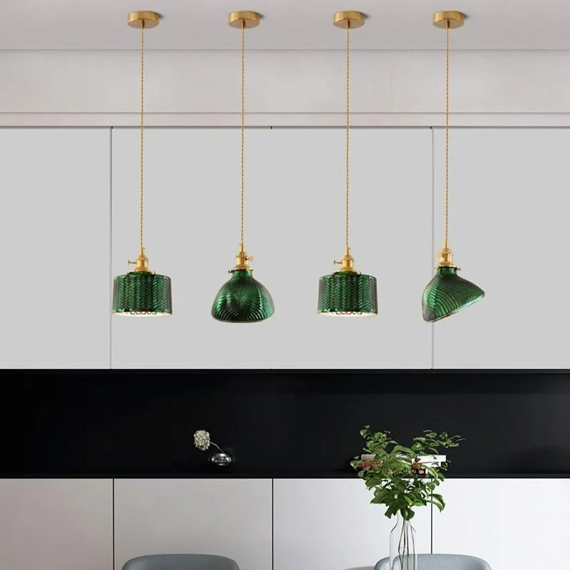 Valentina Retro LED Pendant Light Metal Green Glass Dining Room