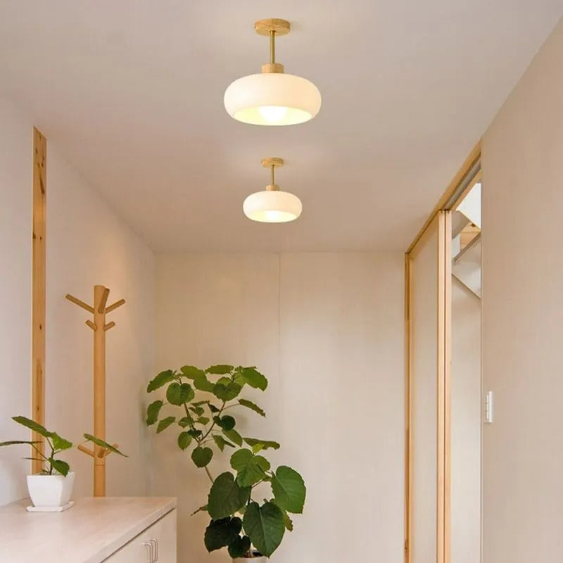 Valentina Flush Mount Ceiling Light Cup Minimalist Wood Glass