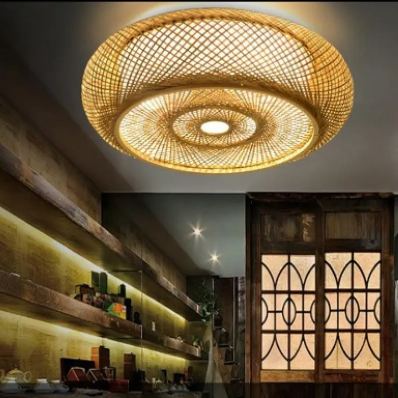 Ritta Rattan Woven Rustic LED Flush Mount Ceiling Light - Letslighting