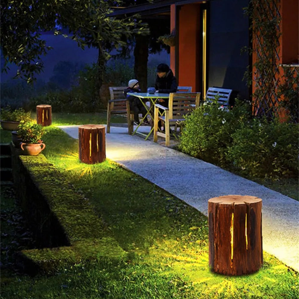 Ray Natural Column Wood Outdoor Floor Lamp Table