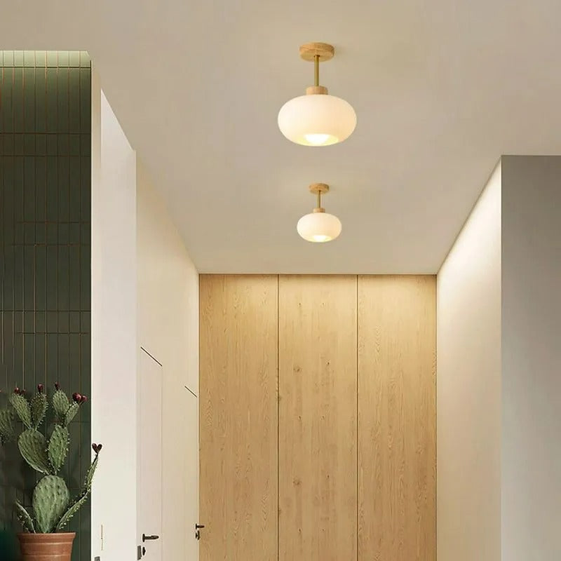 Valentina Flush Mount Ceiling Light Cup Minimalist Wood Glass