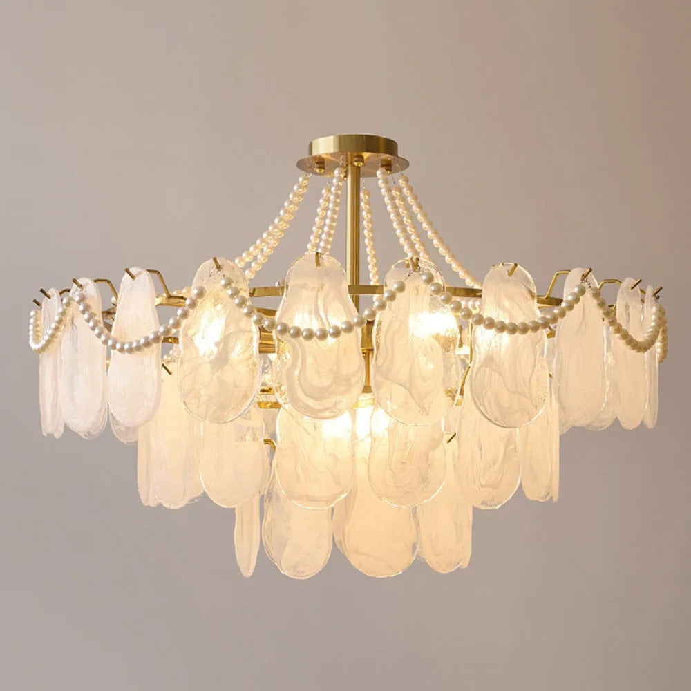 Kristy Elegant Pearl Glass Metal Chandelier