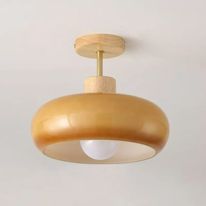 Valentina Flush Mount Ceiling Light Cup Minimalist Wood Glass