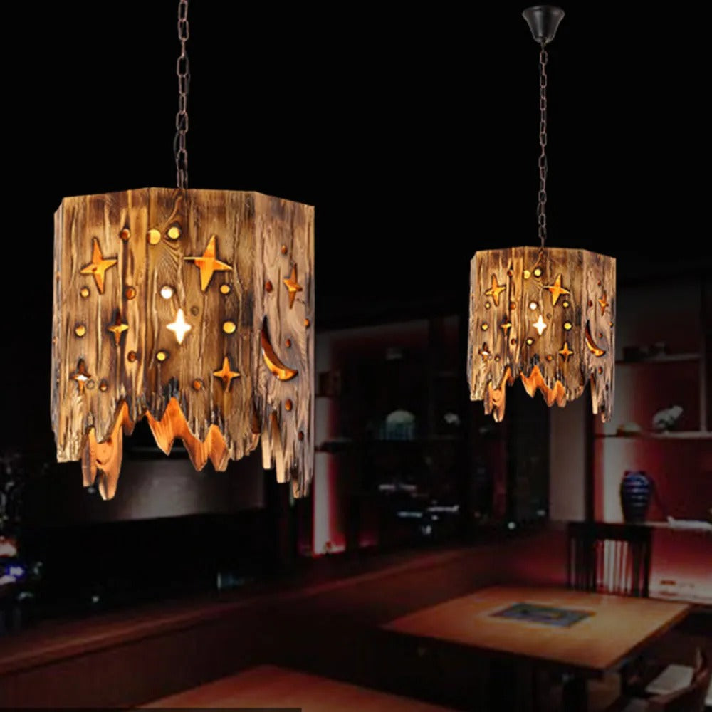 Epoch Retro Starry Metal & Wood Pendant Light