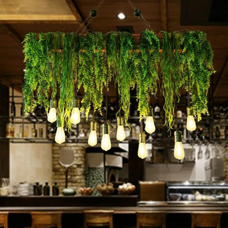 Ritta Natural Decorative Rectangular Plant Metal Pendant Light