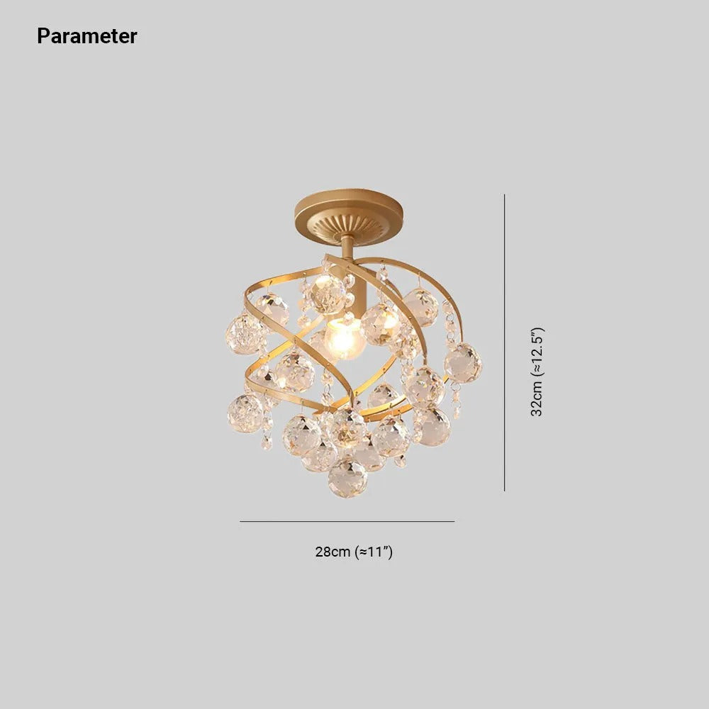 Kristy Luxury Globe Crystal Semi-Flush Mount Ceiling Light, Brass - Letslighting