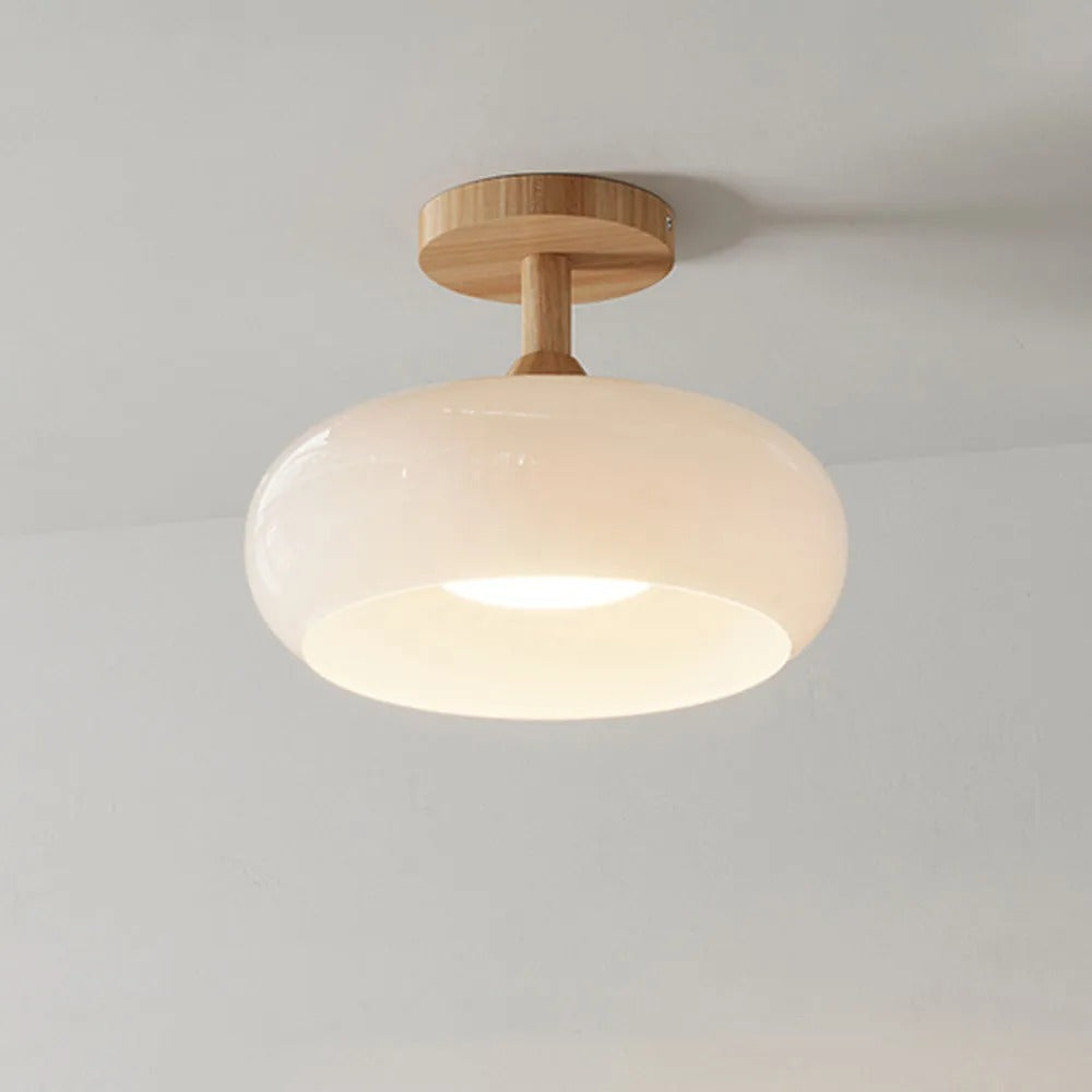 Valentina Flush Mount Ceiling Light Cup Minimalist Wood Glass