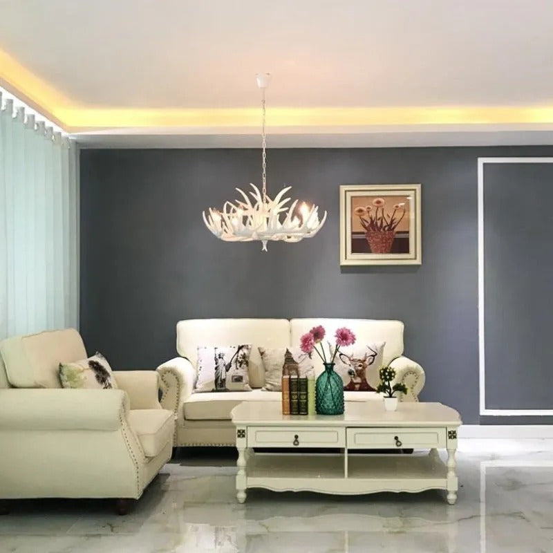 Epoch Retro Deer Horn Resin Chandelier Living Room - Letslighting