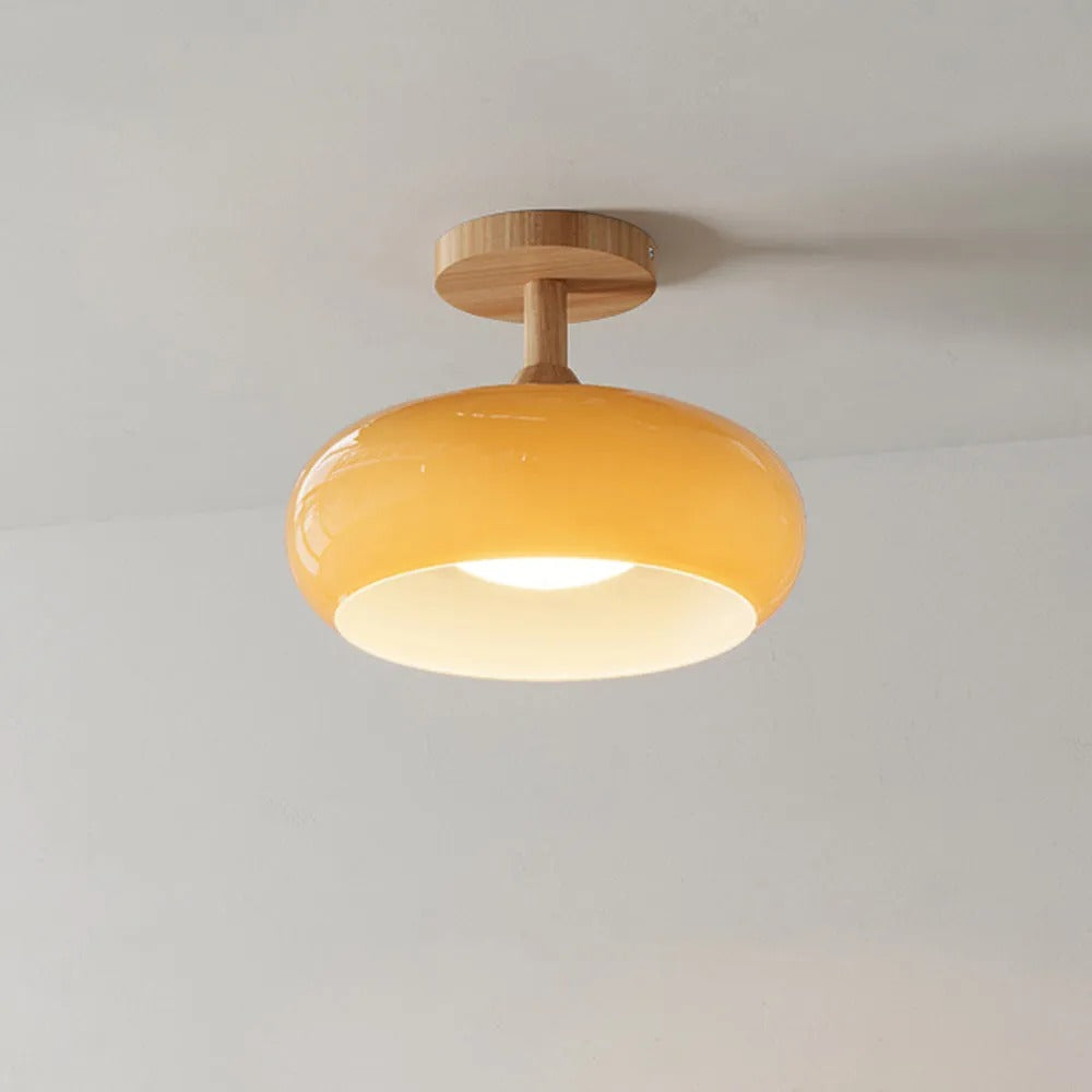 Valentina Flush Mount Ceiling Light Cup Minimalist Wood Glass
