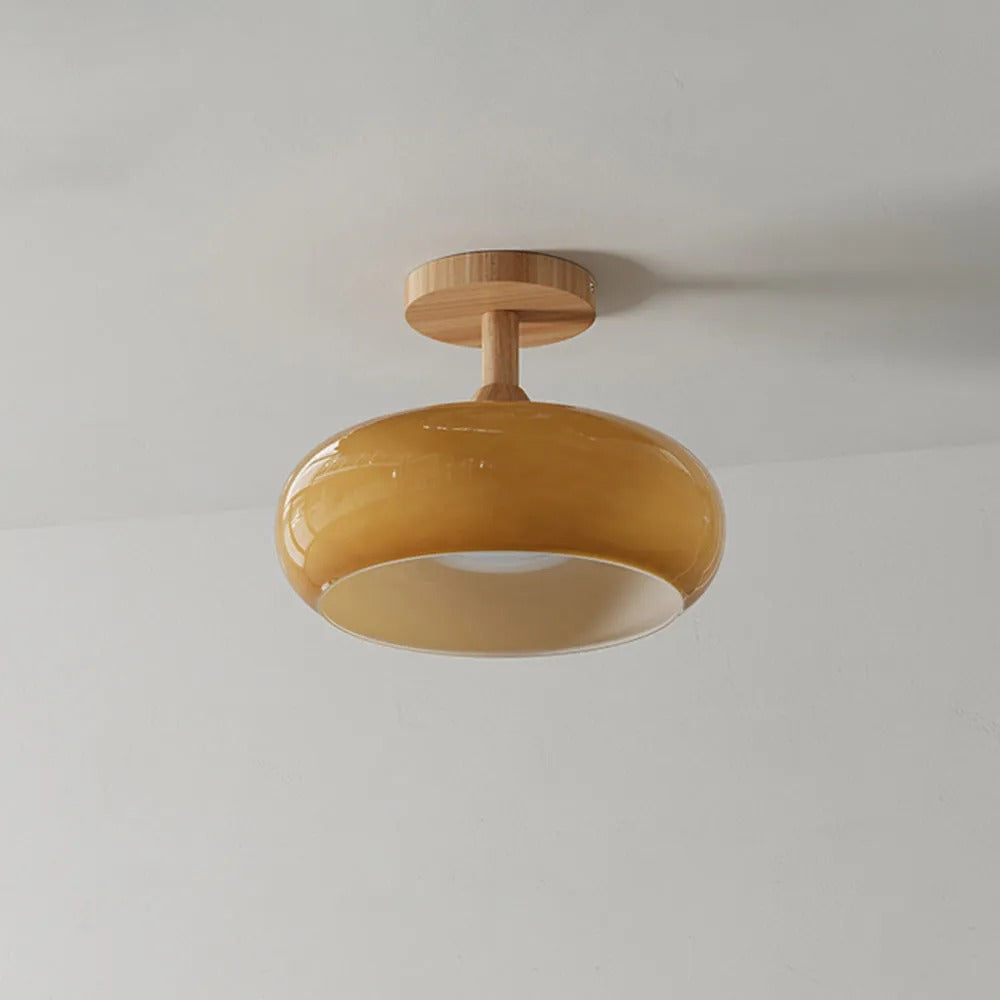 Valentina Flush Mount Ceiling Light Cup Minimalist Wood Glass