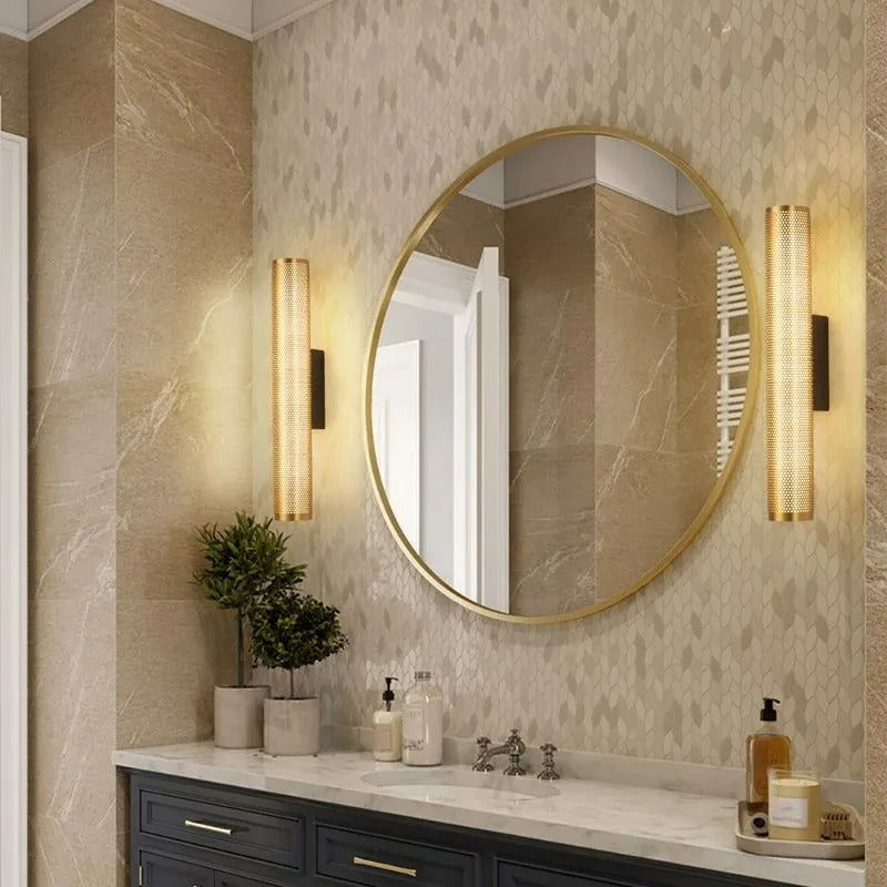 Arisha Modern Geometric Column Metal Vanity Wall Lamp, Brass