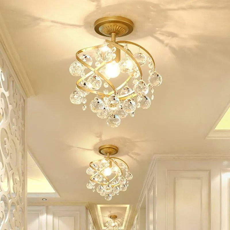 Kristy Luxury Globe Crystal Semi-Flush Mount Ceiling Light, Brass - Letslighting