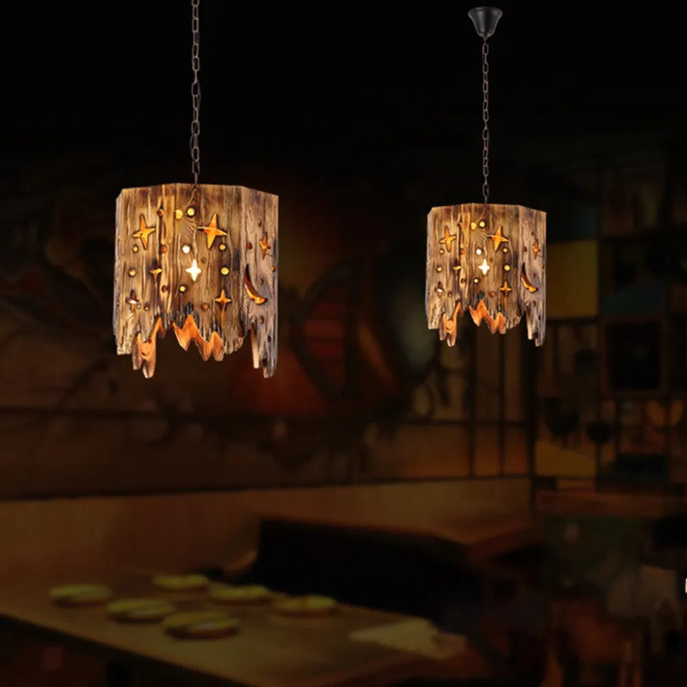 Epoch Retro Starry Metal & Wood Pendant Light