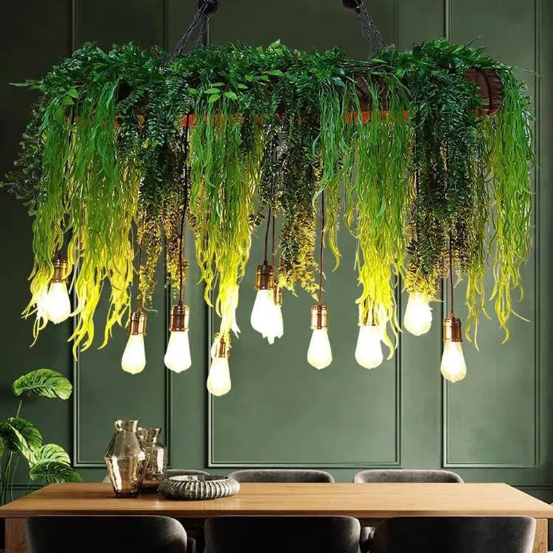 Ritta Natural Decorative Rectangular Plant Metal Pendant Light