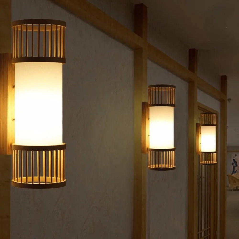 Muto Wall Lamp Rustic, Ritta Rattan Weaving LED, Hallway Wall Sconce
