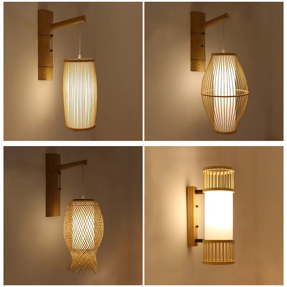 Muto Wall Lamp Rustic, Ritta Rattan Weaving LED, Hallway Wall Sconce