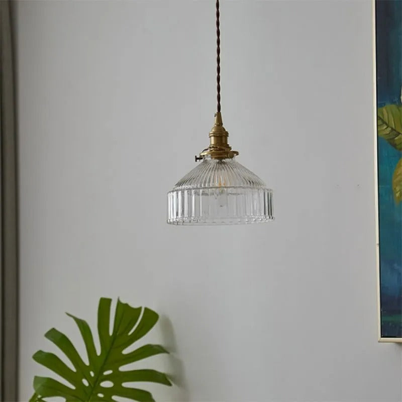 Arisha Pendant Light Dome Vintage Glass Brass Dining Room - Letslighting