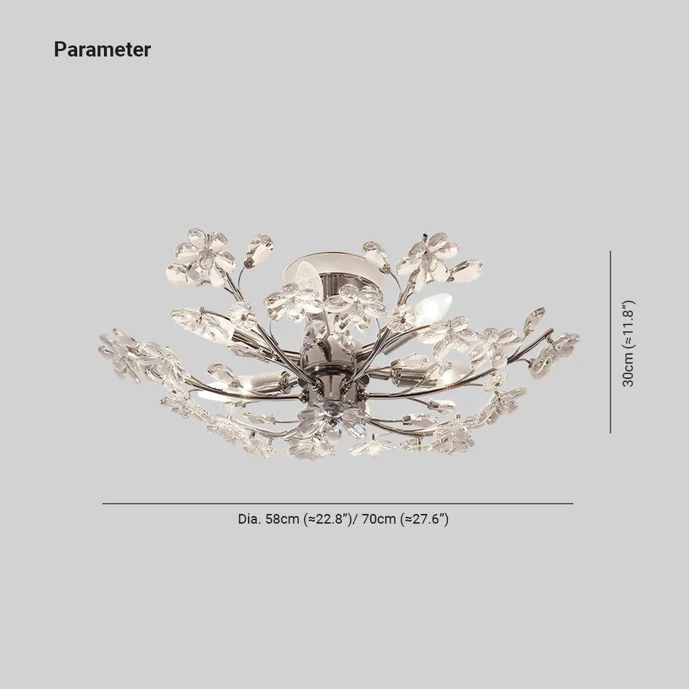 Olivia Modern Crystals Flower Flush Mount Ceiling Light Living Room, Chrome