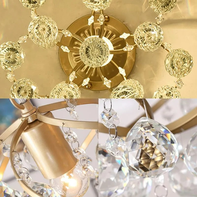 Kristy Luxury Globe Crystal Semi-Flush Mount Ceiling Light, Brass - Letslighting
