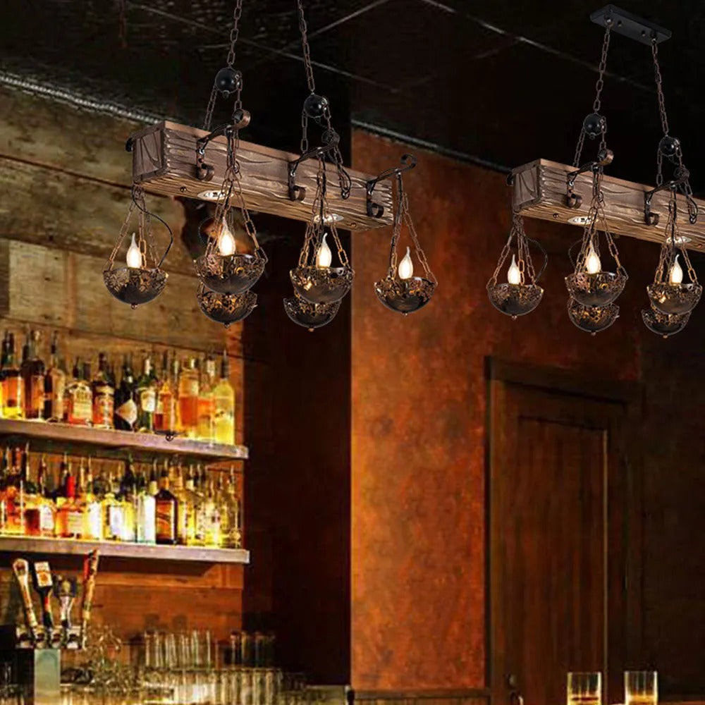 Epoch Industrial /Wood Pendant Light, Bronze - Letslighting