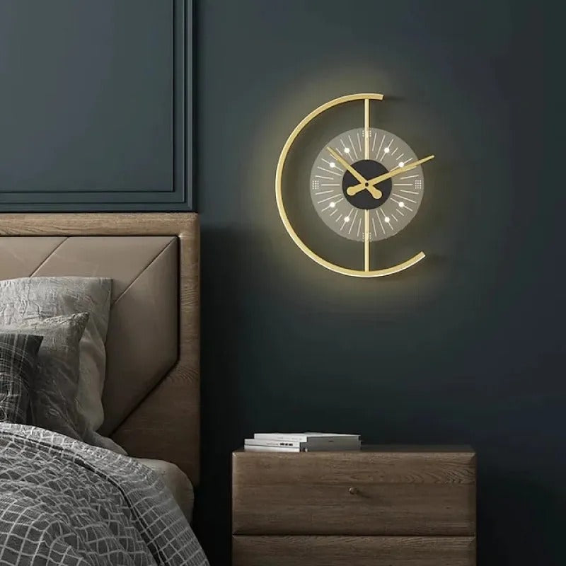 Arisha Modern Clock LED Indoor Wall Lamp Metal Wood Living Room Bedroom Dining Room