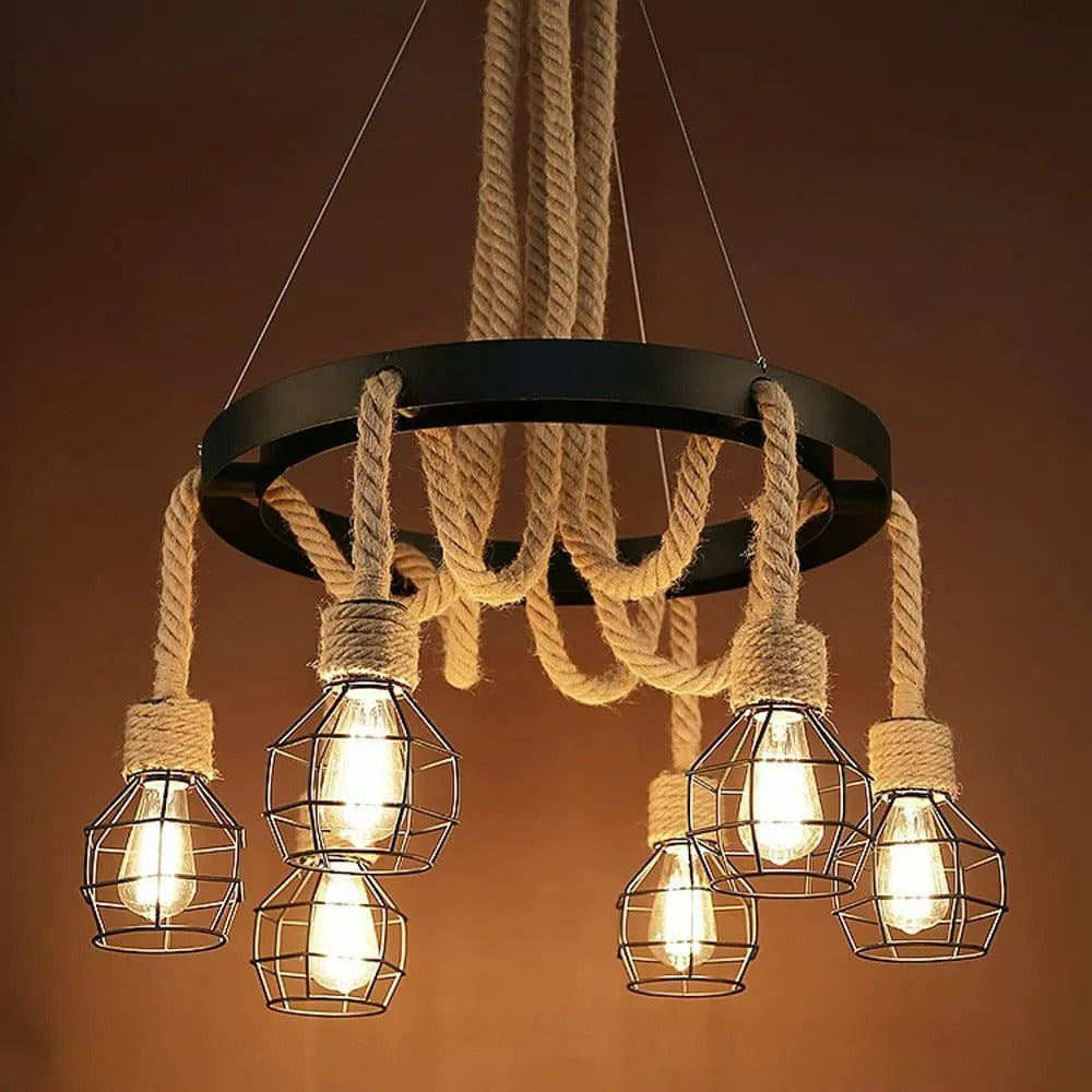 Epoch Retro Industrial Globe Chandelier Metal Bar Living Room