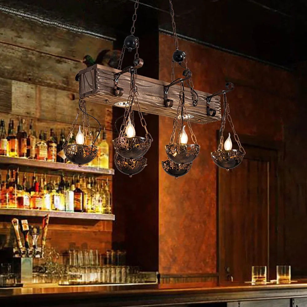 Epoch Industrial /Wood Pendant Light, Bronze - Letslighting