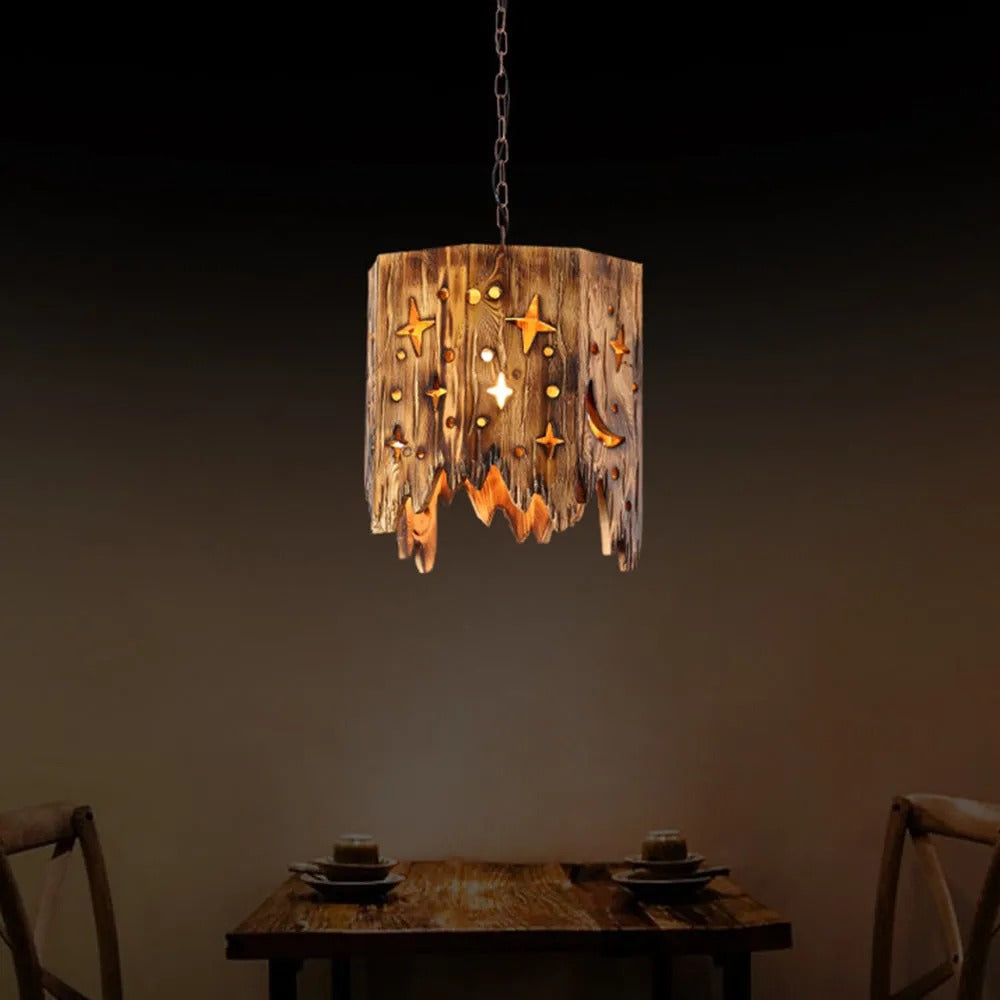 Epoch Retro Starry Metal & Wood Pendant Light