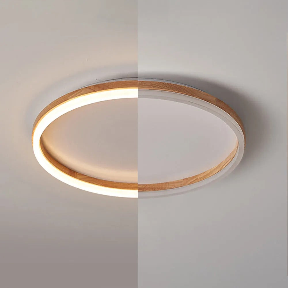 Muto Round Modern Flush Mount Ceiling Light Wood Bedroom - Letslighting