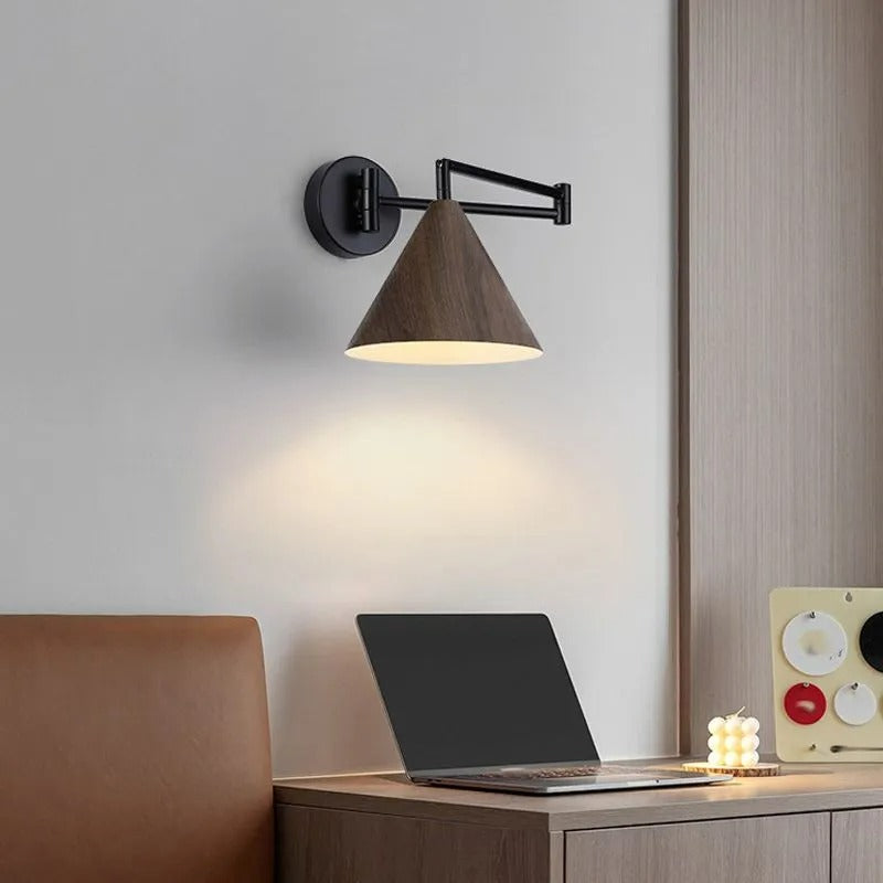 Muto Cone Shaped Adjustable Wall Lamp, /Wood, Bedroom - Letslighting