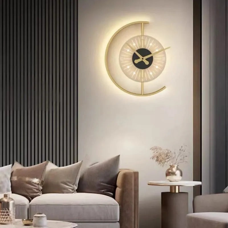Arisha Modern Clock LED Indoor Wall Lamp Metal Wood Living Room Bedroom Dining Room