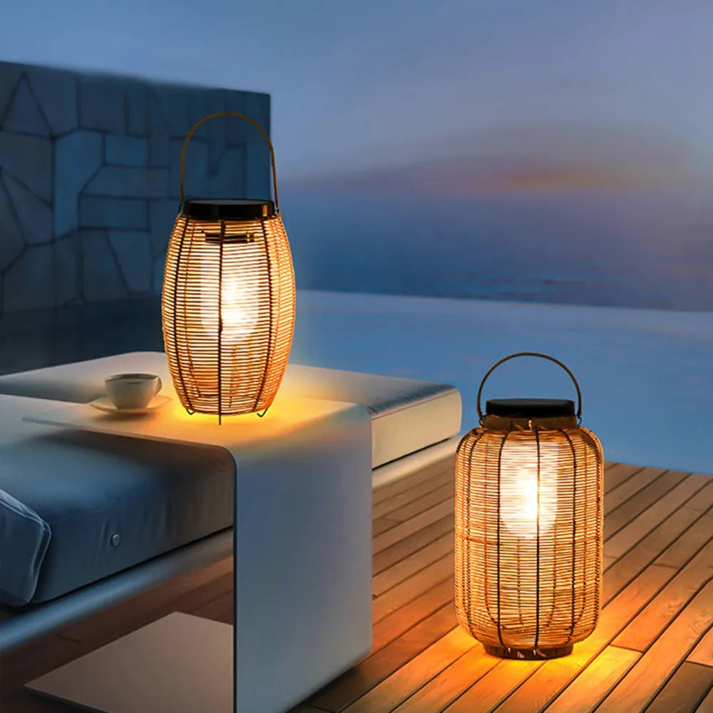 Ritta Retro Lantern /Rattan Floor Lamp, Wood Color - Letslighting