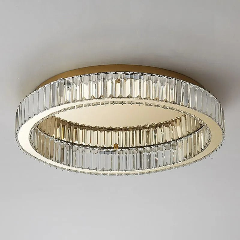 Kristy Modern Art Deco Circle Crystal Metal Flush Mount Ceiling Light