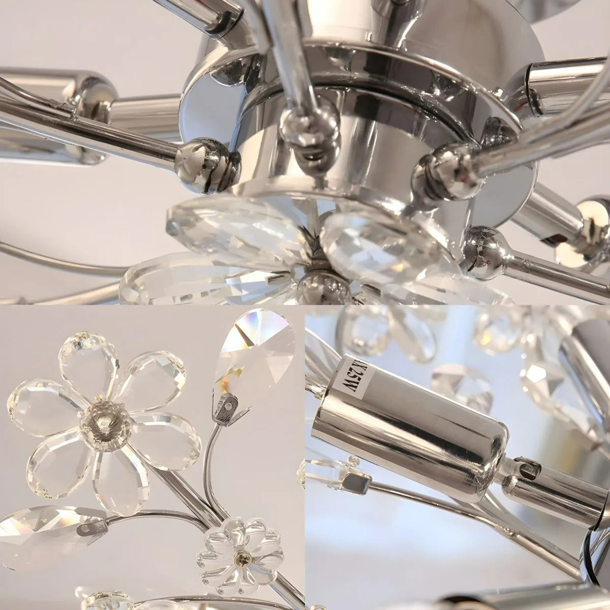 Olivia Modern Crystals Flower Flush Mount Ceiling Light Living Room, Chrome