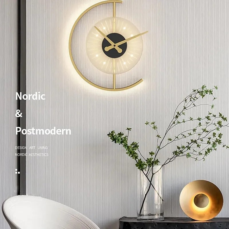 Arisha Modern Clock LED Indoor Wall Lamp Metal Wood Living Room Bedroom Dining Room