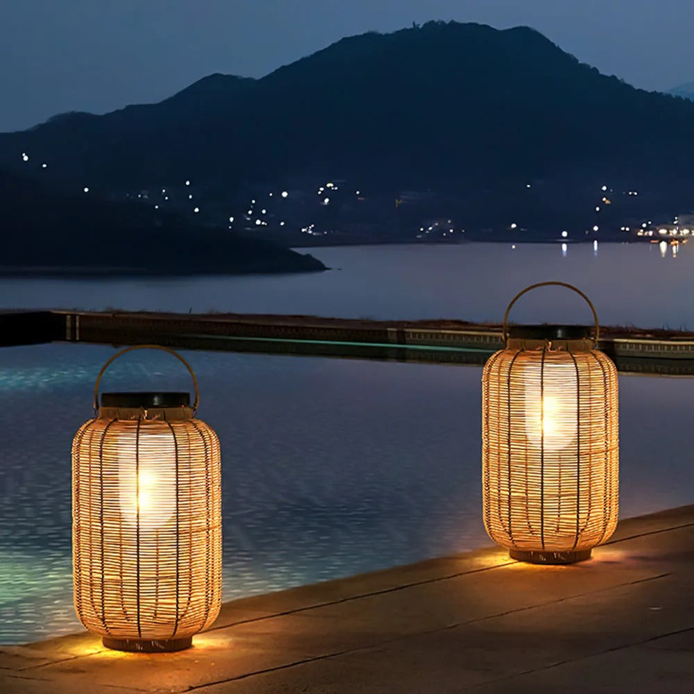 Ritta Retro Lantern /Rattan Floor Lamp, Wood Color - Letslighting