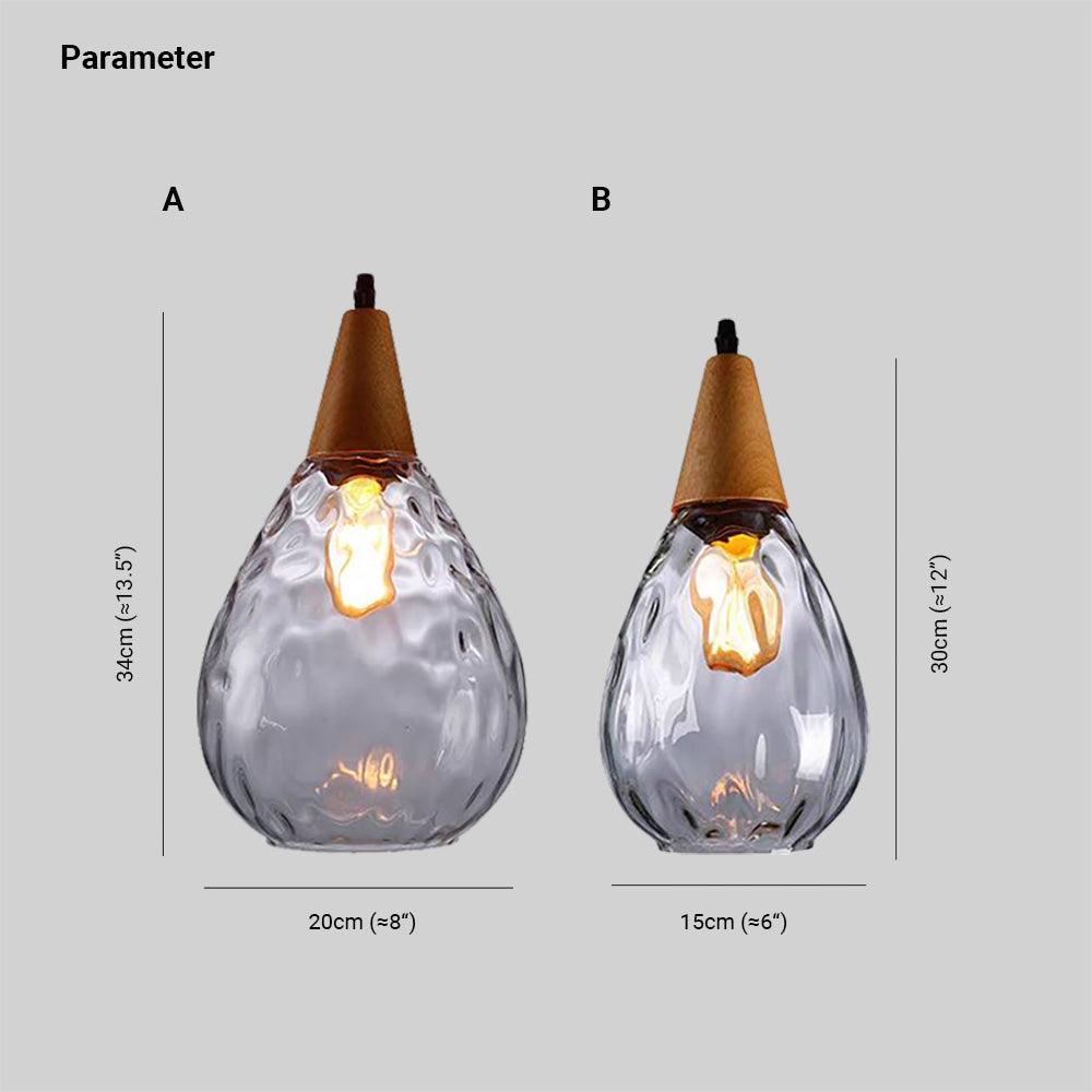 Avi Vintage Teardrop Pendant Light, Glass/Wood