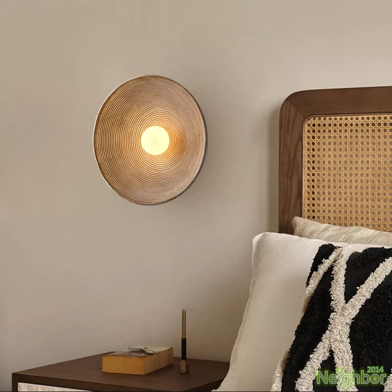 Aria Modern Round Indoor Wall Lamp Wood Bedroom Living Room